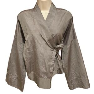 100% silk wrap blouse kimono shimmery silver